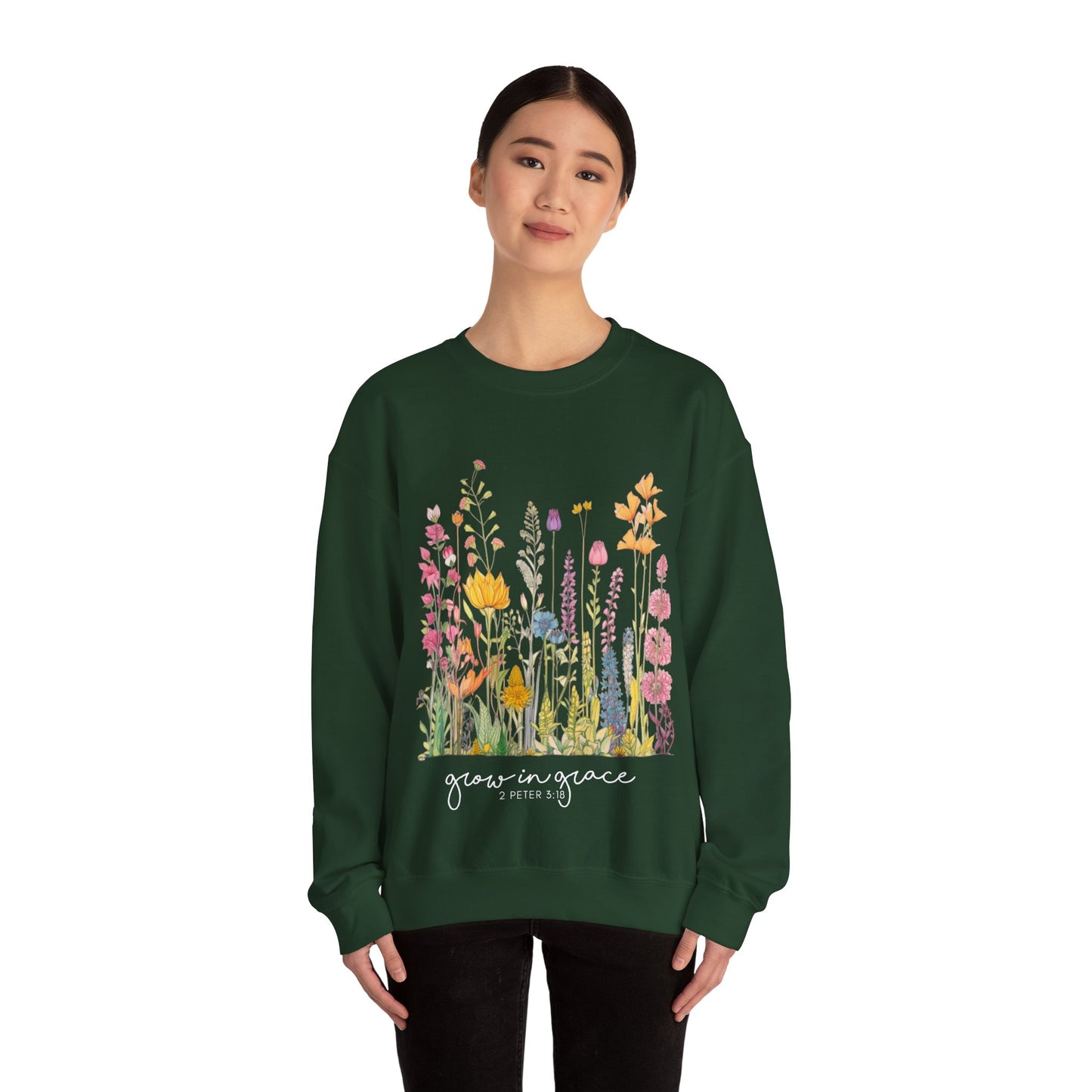 DK. Grow In Grace Design, Inspirational Crewneck Sweatshirt