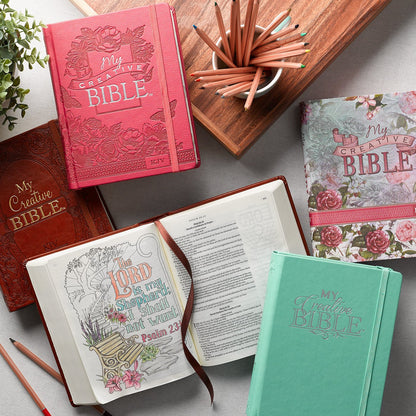 KJV Holy Bible, My Creative Bible, Faux Leather Hardcover - Ribbon Marker, King James Version, Pink Floral W/Elastic Closure