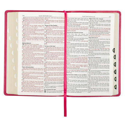 KJV Holy Bible, Standard Size Faux Leather Red Letter Edition Thumb Index & Ribbon Marker, King James Version, Pink