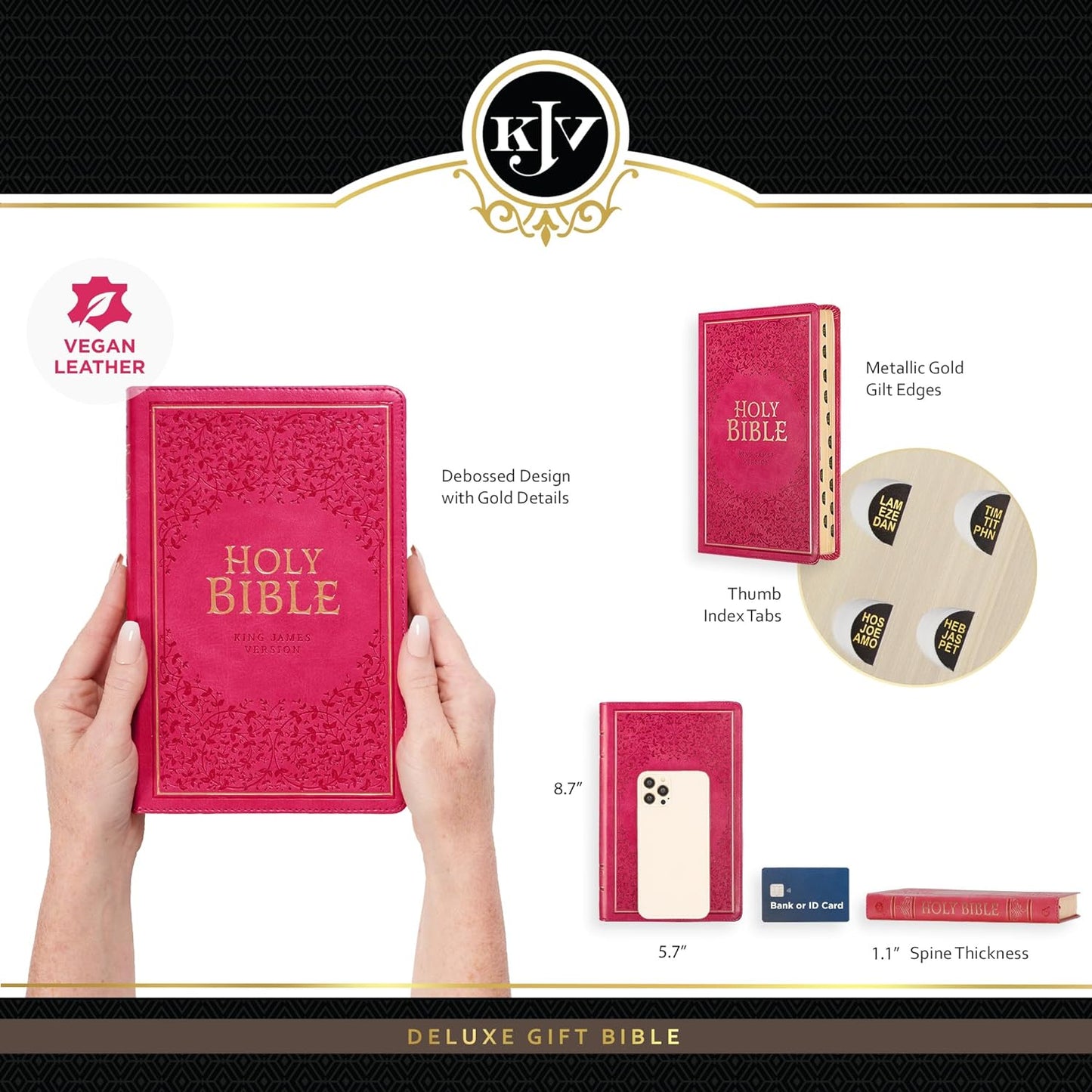 KJV Holy Bible, Standard Size Faux Leather Red Letter Edition Thumb Index & Ribbon Marker, King James Version, Pink