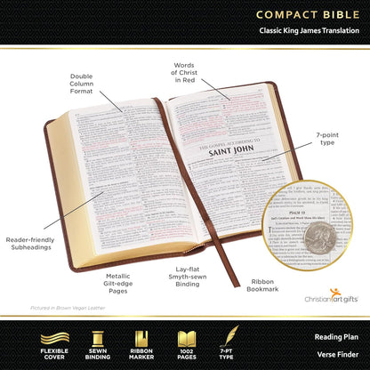 KJV Holy Bible, Compact Faux Leather Red Letter Edition - Ribbon Marker, King James Version, Pink