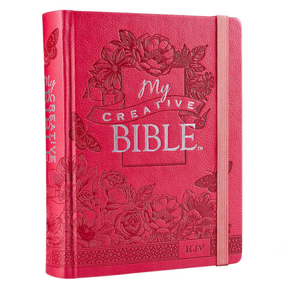 KJV Holy Bible, My Creative Bible, Faux Leather Hardcover - Ribbon Marker, King James Version, Pink Floral W/Elastic Closure