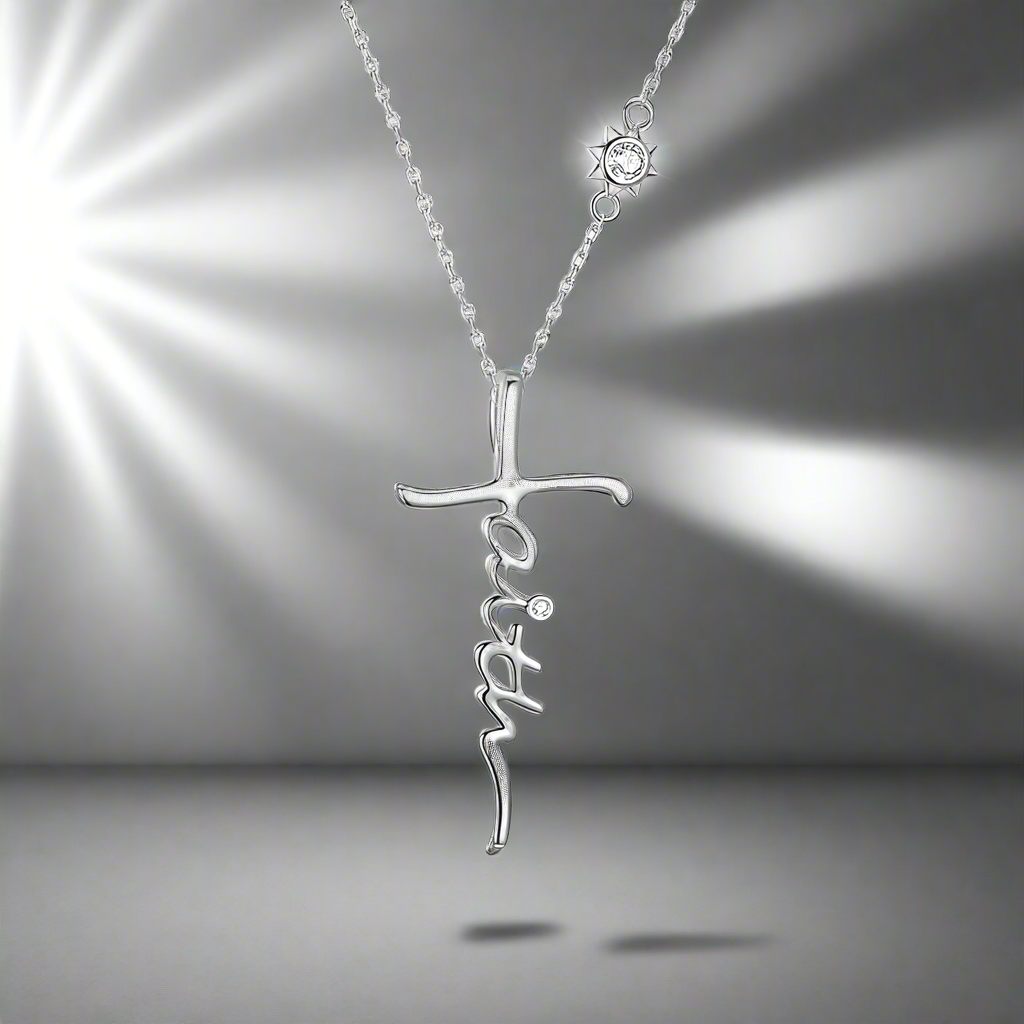 Faith Cross Message Necklace in .925 Sterling Silver Plating