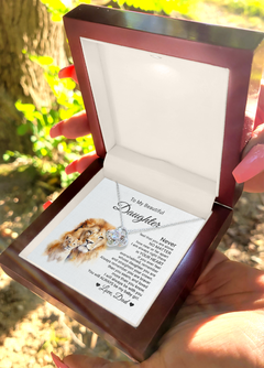 To My Beautiful Daughter, From Dad - "White"  Lion Near Or Far" | Love Knot Necklace