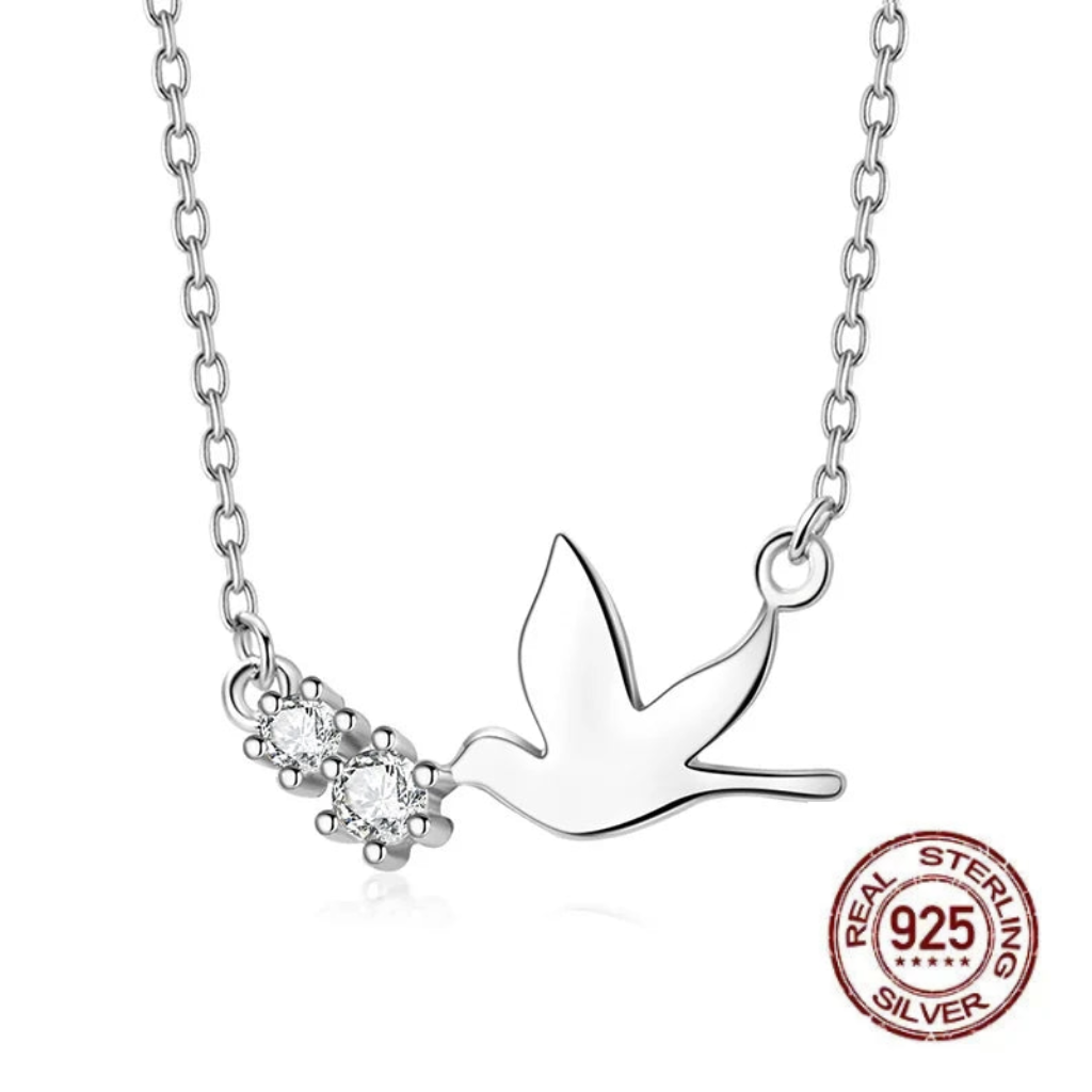 Dainty Dove 925 Sterling Silver CZ Necklace