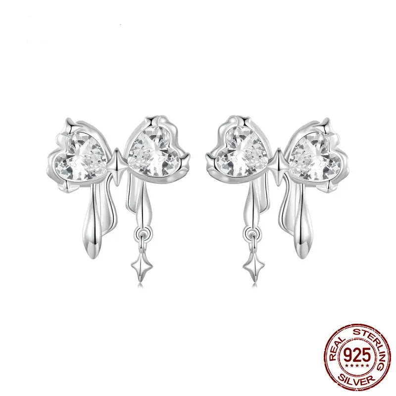 925 Sterling Silver Gift Bowknot Earrings Infinity Ear Studs