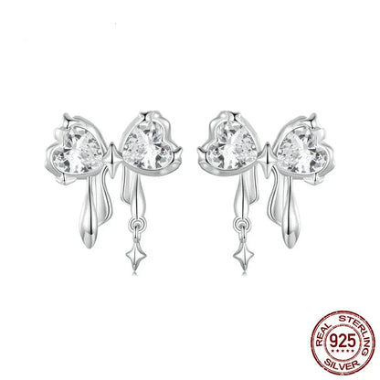 925 Sterling Silver Gift Bowknot Earrings Infinity Ear Studs