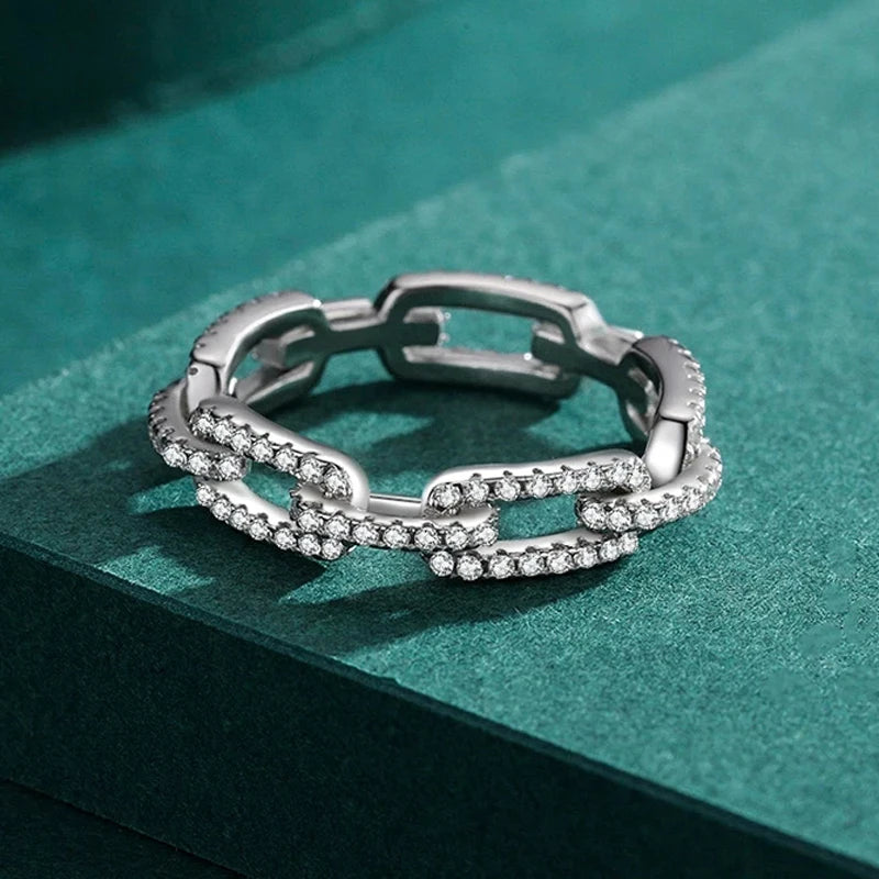 Chain Link Ring .925 Sterling Silver Platinum Plated