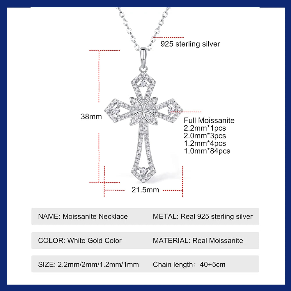 Moissanite Curved Cross Pendant Necklace VVS Moissanite, 925 sterling sliver plated 18k gold