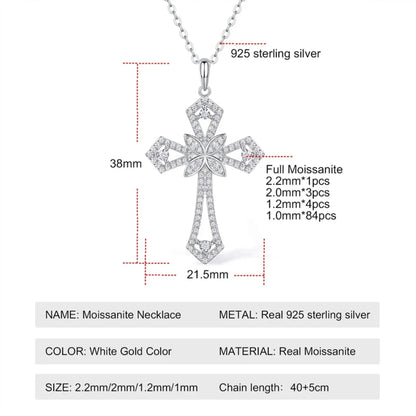 Moissanite Curved Cross Pendant Necklace VVS Moissanite, 925 sterling sliver plated 18k gold