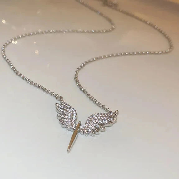 CZ Angel Wings Pendant Necklaces Silver Plated