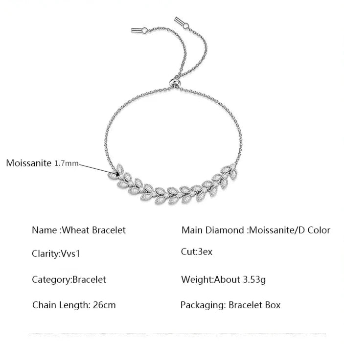 Moissanite .925 Silver Wheat Bracelet