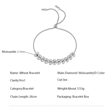 Moissanite .925 Silver Wheat Bracelet