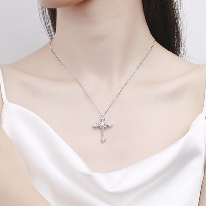 Moissanite Diamond Cross Pendant Necklace 1ct D Color S925 Sterling Silver Fine Jewelry