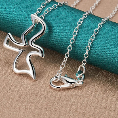 .925 Sterling Silver Dove Lined Pendant Necklace 18 Inch