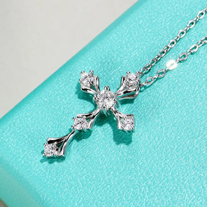 Faith Cross Moissanite Pendant Necklace White Gold Plated 925 Sterling Silver