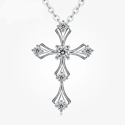 Faith Cross Moissanite Pendant Necklace White Gold Plated 925 Sterling Silver