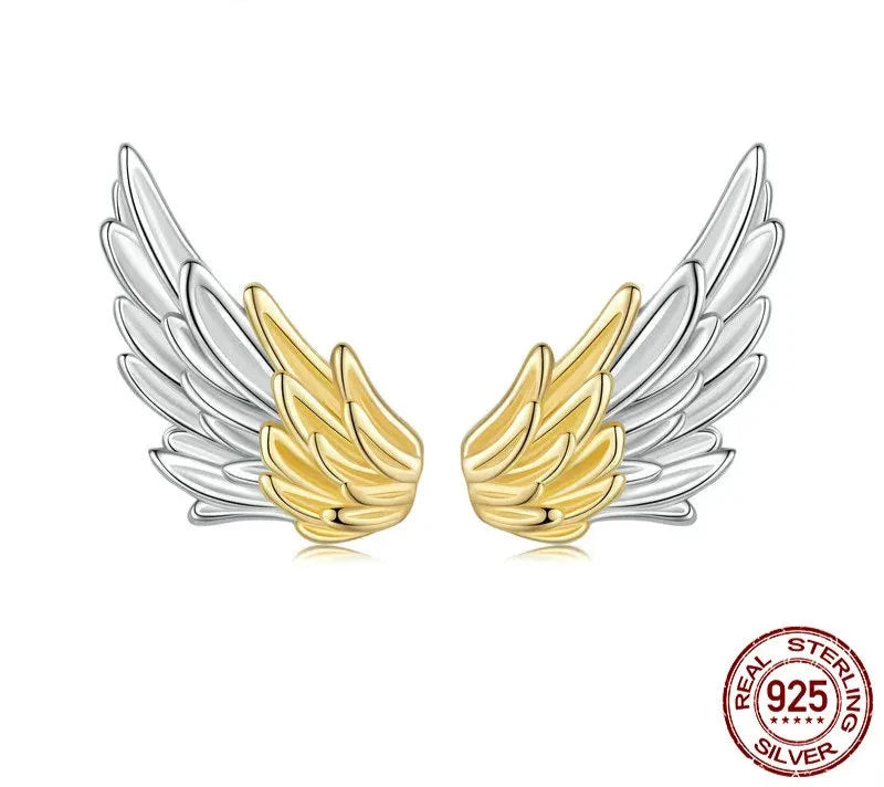 925 Sterling Silver Dainty Angel Wing Stud Earrings 14K Gold Plated