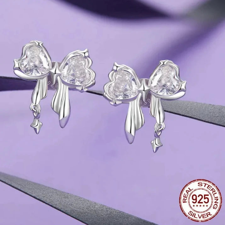 925 Sterling Silver Gift Bowknot Earrings Infinity Ear Studs