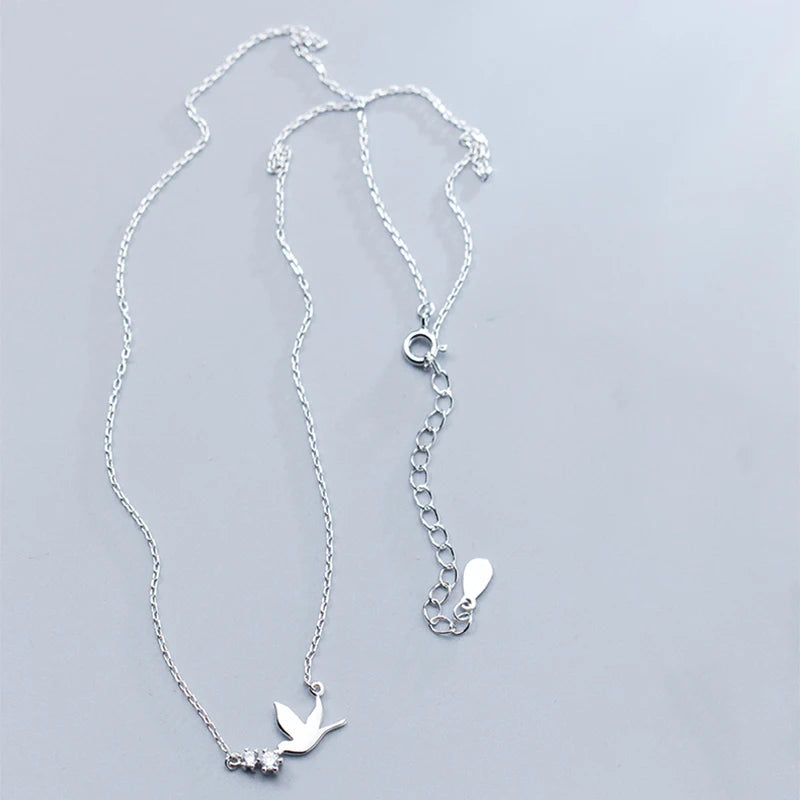 Dainty Dove 925 Sterling Silver CZ Necklace