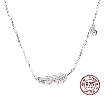 Feather Leaf Micro Pave Necklace Sterling Silver .925