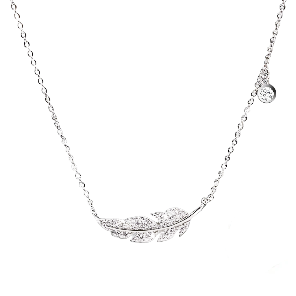 Feather Leaf Micro Pave Necklace Sterling Silver .925