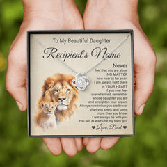 Personalized To My Beautiful Daughter, From Dad - "Tan Lion Near Or Far" | Love Knot Necklace
