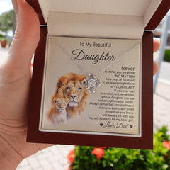 To My Beautiful Daughter, From Dad - "Tan Lion Near Or Far" | Love Knot Necklace