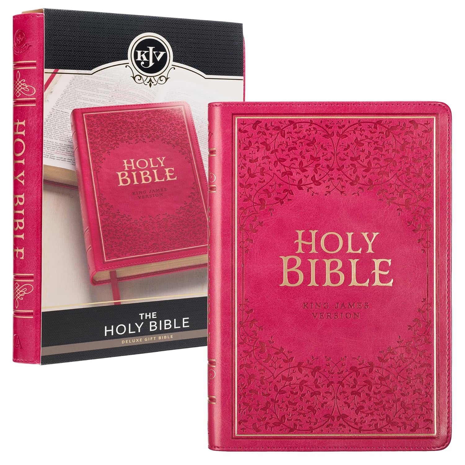 KJV Holy Bible, Standard Size Faux Leather Red Letter Edition Thumb Index & Ribbon Marker, King James Version, Pink