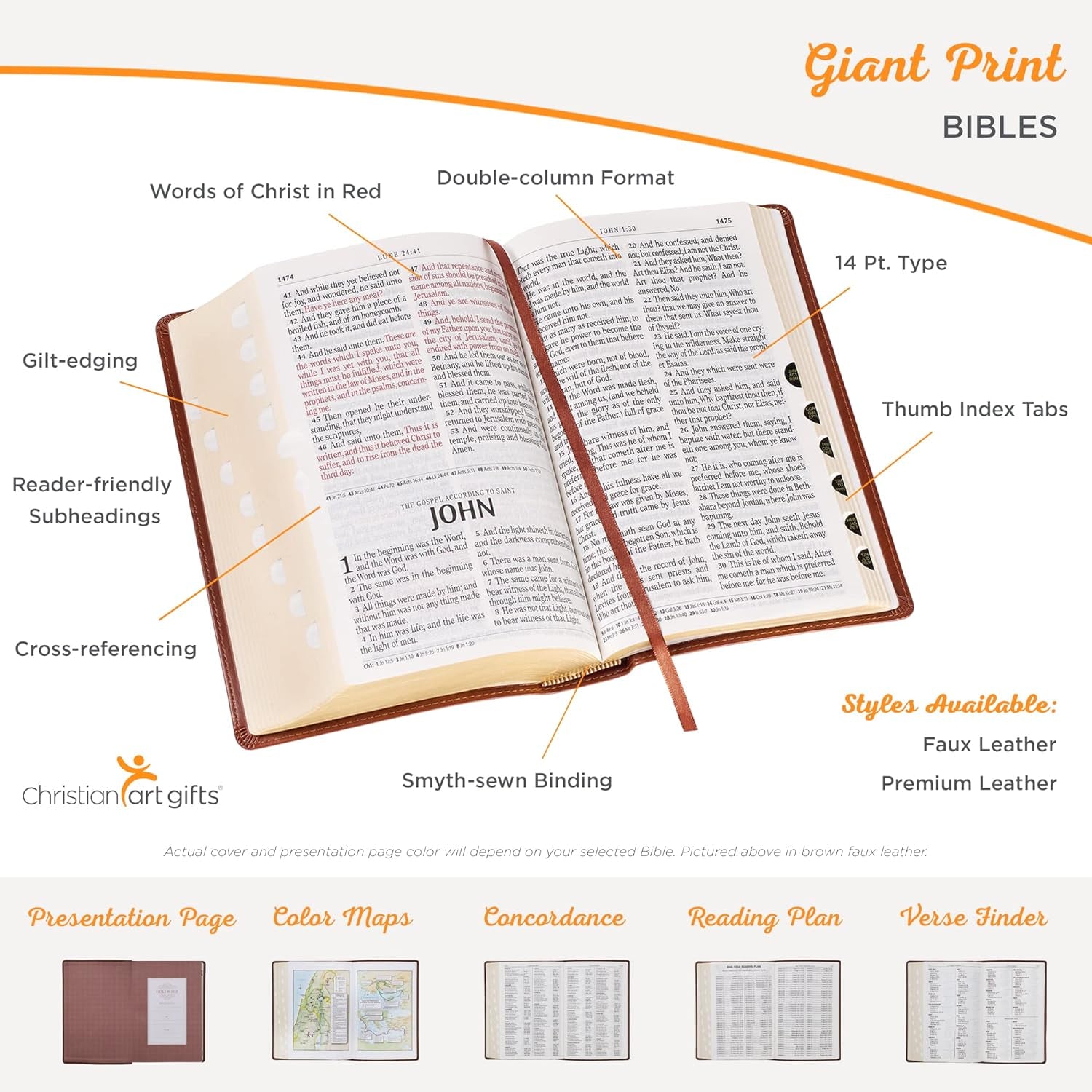 KJV Holy Bible, Giant Print Standard Size Faux Leather Red Letter Edition - Thumb Index & Ribbon Marker, King James Version, Dark Brown