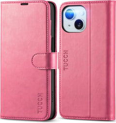 TUCCH Case for Iphone 15 Wallet Case 6.1", Kickstand PU Leather Magnetic Protective Flip Cover with [RFID Blocking] [4 Card Slots] [TPU Interior Case] Compatible with Iphone 15 5G 6.1" 2023, Hot Pink