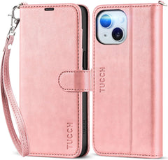 TUCCH Case for Iphone 15 Wallet Case 6.1", Kickstand PU Leather Magnetic Protective Flip Cover with [RFID Blocking] [4 Card Slots] [TPU Interior Case] Compatible with Iphone 15 5G 6.1" 2023, Hot Pink