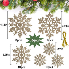 Christmas Champagne Gold Snowflake Ornaments Plastic Glitter Snow Flakes Ornaments for Winter Christmas Tree Decorations Size Varies Craft Snowflakes