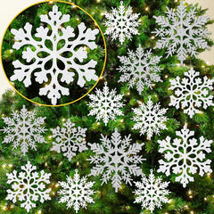 Christmas Champagne Gold Snowflake Ornaments Plastic Glitter Snow Flakes Ornaments for Winter Christmas Tree Decorations Size Varies Craft Snowflakes
