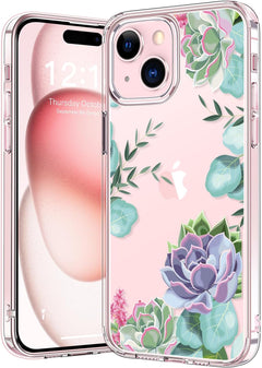 Bicol Compatible with Iphone 15 Case,Crystal Clear Cover with Fashionable Designs for Girls Women,Slim Fit Shockproof Protective Acrylic Phone Case 6.1 Inch,Blooming Cherry
