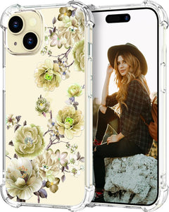 Hungo Iphone 15 Case for Women Floral Flower Clear Design Cute,Girly Girls Aesthetic Flower Designer Case Compatible with Iphone 15 
