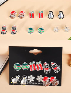 Christmas Stud Earrings Set Christmas Earrings for Women Christmas Tree Snowflake Candy Snowman Penguin Stud Earrings Christmas Gift