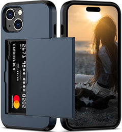 Nvollnoe Compatible with Iphone 15 Case with Card Holder Heavy Duty Protective Dual Layer Shockproof Hidden Card Slot Slim Wallet Phone Cover for Women&Men 6.1 Inch(Black)