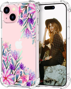 Hungo Iphone 15 Case for Women Floral Flower Clear Design Cute,Girly Girls Aesthetic Flower Designer Case Compatible with Iphone 15 