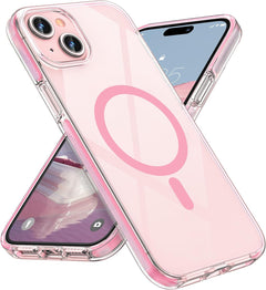 MILPROX Compatible with Iphone 15 Case - Compatible with Magsafe - Magnetic Clear Trasparent Design - Non-Yellowing Anti-Slip - Shockproof Bumper Phone Cover - Pink