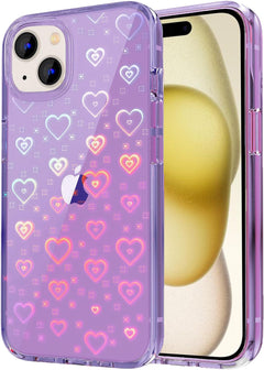 Tksafy Case Compatible Iphone 15 Case, Clear Glitter Cute Laser Holographic Love Heart Pattern for Women Girls, Anti-Yellow Hard PC Protective Phone Cover for Iphone 15 6.1-Inch 2023, Rainbow Heart