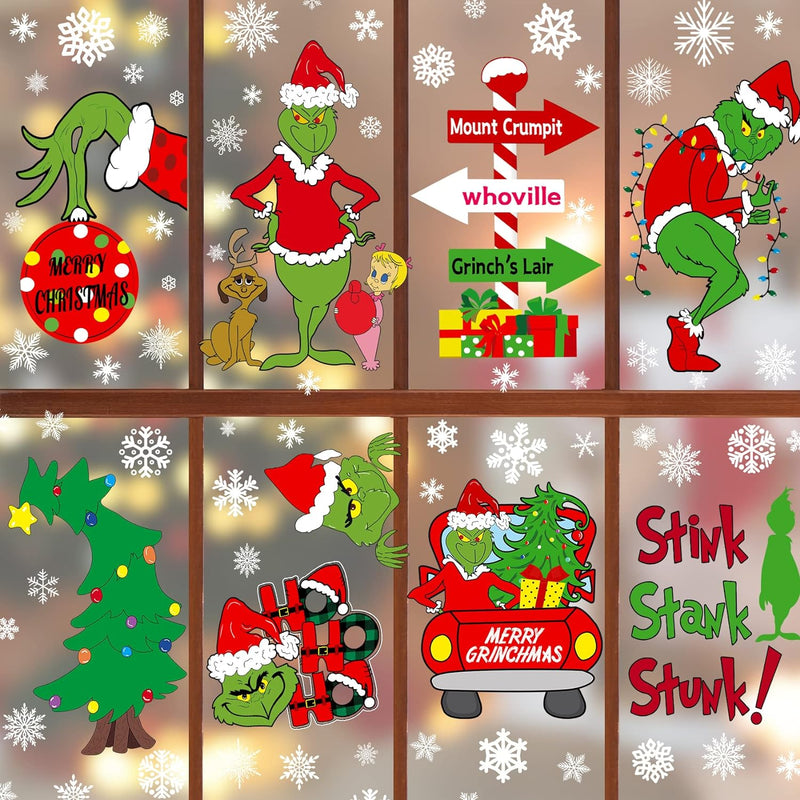 Christmas Window Clings Double Sided Christmas Window Decorations Stickers Christmas Window Clings for Glass Window Christmas Snowflake Window Decal for Xmas Holiday Home School Office Decorations