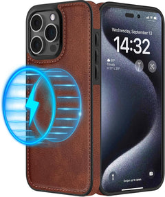 LOHASIC Leather Case for Iphone 15 with Magnetic 6.1Inch, Designer PU Leather Elegant Classic Men Cover Non Slip Soft Flexible Phone Cases Compatible with Magsafe, Brown
