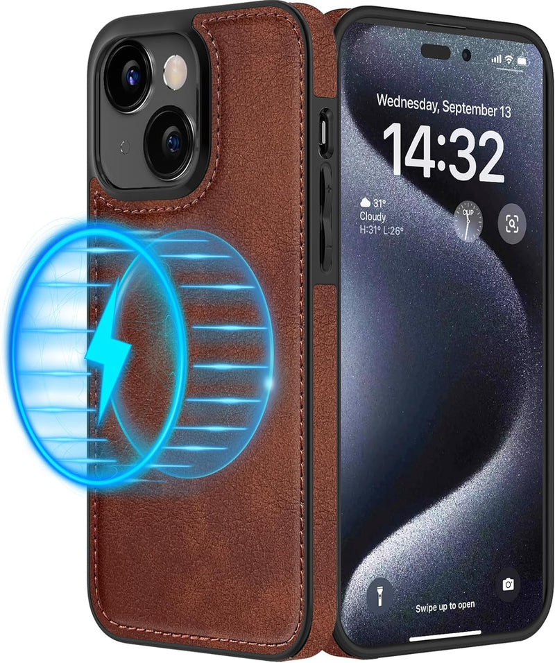 LOHASIC Leather Case for Iphone 15 with Magnetic 6.1Inch, Designer PU Leather Elegant Classic Men Cover Non Slip Soft Flexible Phone Cases Compatible with Magsafe, Brown
