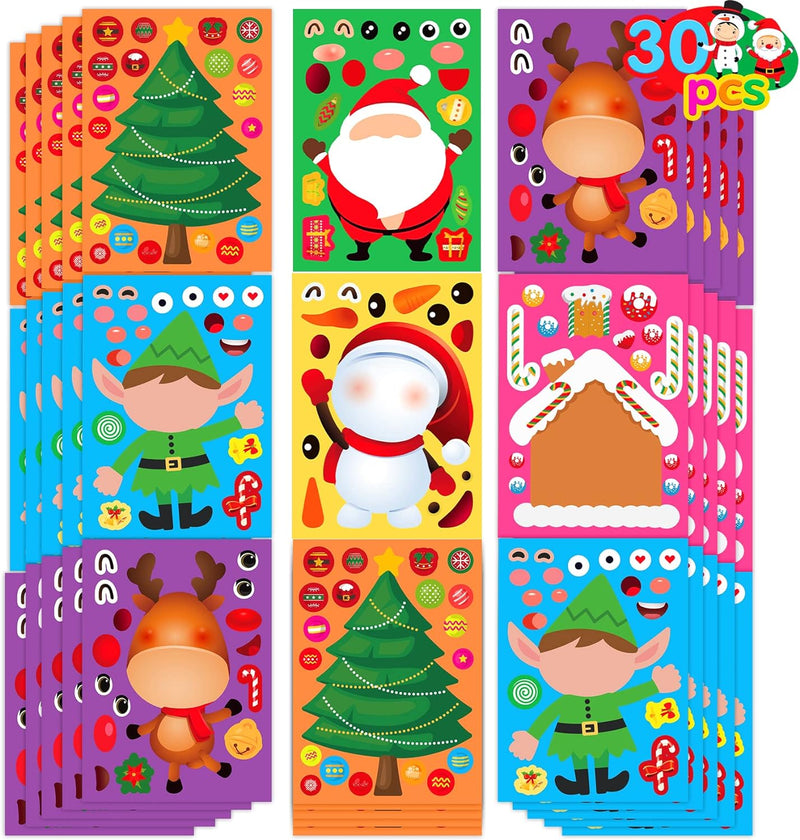Joy Bang Christmas Stickers for Kids,  Make Your Own Christmas Stickers, DIY Christmas Craft Kits, Xmas Santa Snowman Stickers Party Games Supplies Favors for Classroom Children Activities