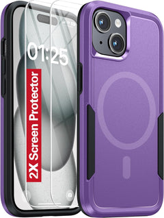 Oterkin Magnetic for Iphone 15 Case, [Compatible with Magsafe],[Strong N52 Magnets] Iphone 15 Phone Case with [2Pcs Tempered Glass Screen Protectors][10Ft Military Grade Protection] (B-Purple)