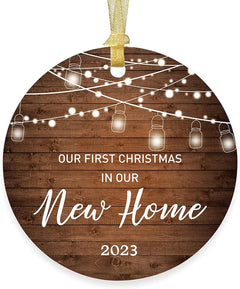 First Christmas in Our New Home 2023 Christmas Ornaments Christmas Tree Decorations Two-Side Printed Christmas Ceramic Ornament a Year Remember Ornaments Gifts Ideas for Christmas Tree Decor