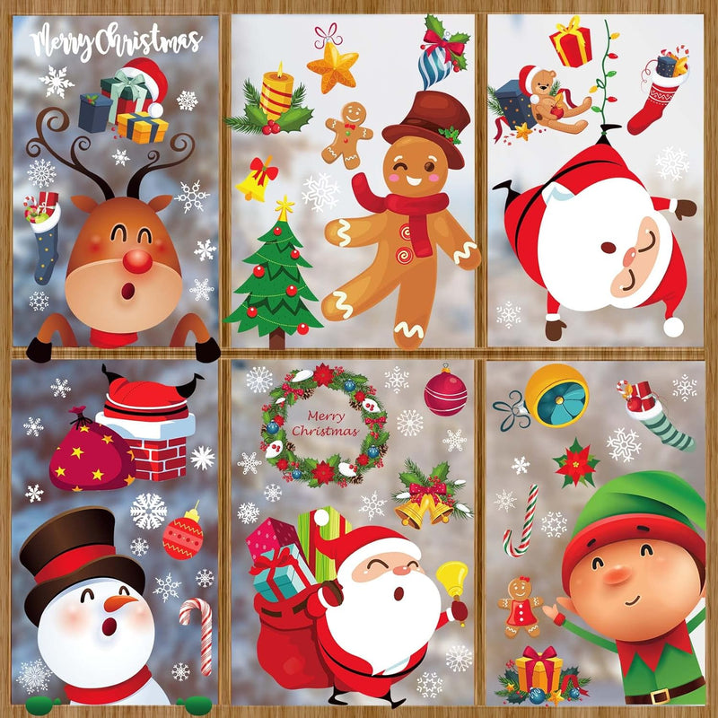 Joy Bang Christmas Window Clings Sheets Christmas Window Decals Stickers Cute Christmas Window Decorations Xmas Santa Snowflake Window Decor