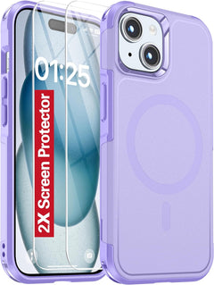Oterkin Magnetic for Iphone 15 Case, [Compatible with Magsafe],[Strong N52 Magnets] Iphone 15 Phone Case with [2Pcs Tempered Glass Screen Protectors][10Ft Military Grade Protection] (B-Purple)