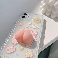 BONICI Men Women Creative Funny Novelty Waving 3D Big Pink Butt Animals Soft TPU Silicone Rubber Phone Case, Pressure Stress Releasing Cover for Iphone 15 Pro Max, Full Body Protection -Pig Butt